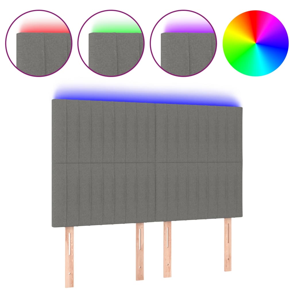 vidaXL Κεφαλάρι Κρεβατιού LED Σκούρο Γκρι 144x5x118/128εκ. Υφασμάτινο