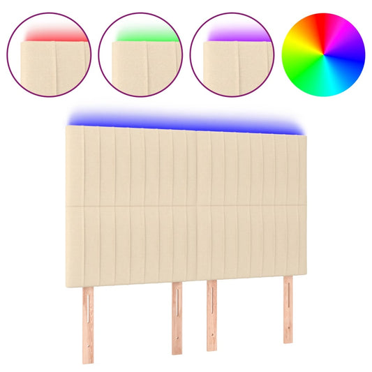 vidaXL Κεφαλάρι Κρεβατιού LED Κρεμ 144x5x118/128 εκ. Υφασμάτινο