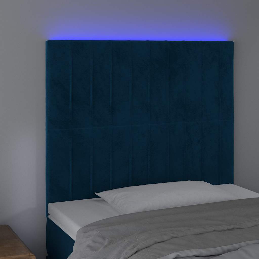 vidaXL Κεφαλάρι Κρεβατιού LED Σκούρο Μπλε 80x5x118/128 εκ. Βελούδινο