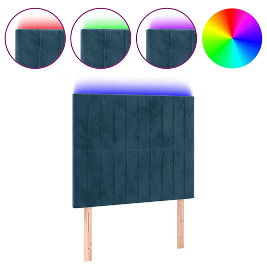 vidaXL Κεφαλάρι Κρεβατιού LED Σκούρο Μπλε 100x5x118/128 εκ. Βελούδινο