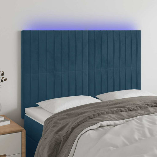vidaXL Κεφαλάρι Κρεβατιού LED Σκούρο Μπλε 144x5x118/128 εκ. Βελούδινο
