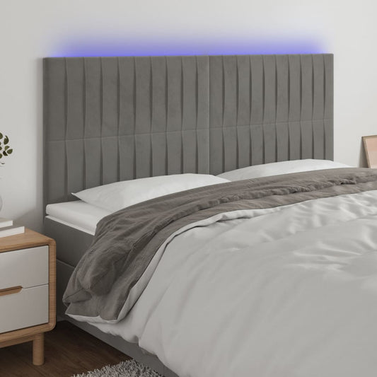 vidaXL Κεφαλάρι Κρεβατιού LED Ανοιχτό Γκρι 160x5x118/128 εκ. Βελούδινο