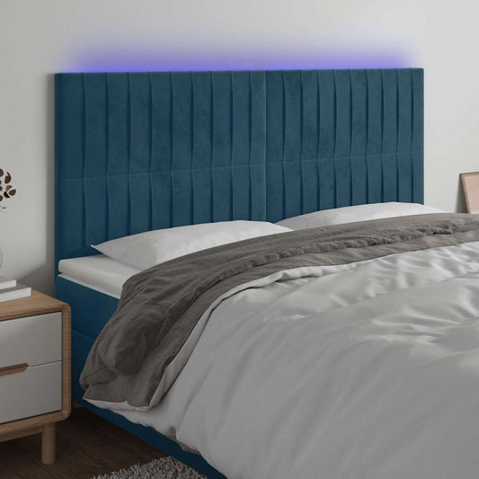 vidaXL Κεφαλάρι Κρεβατιού LED Σκούρο Μπλε 180x5x118/128 εκ. Βελούδινο