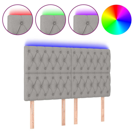 vidaXL Κεφαλάρι Κρεβατιού LED Ανοιχτό Γκρι 144x7x118/128εκ. Υφασμάτινο