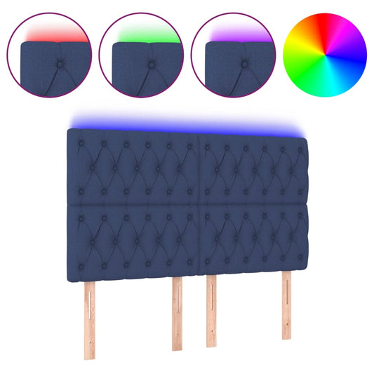 vidaXL Κεφαλάρι Κρεβατιού LED Μπλε 144x7x118/128 εκ. Υφασμάτινο