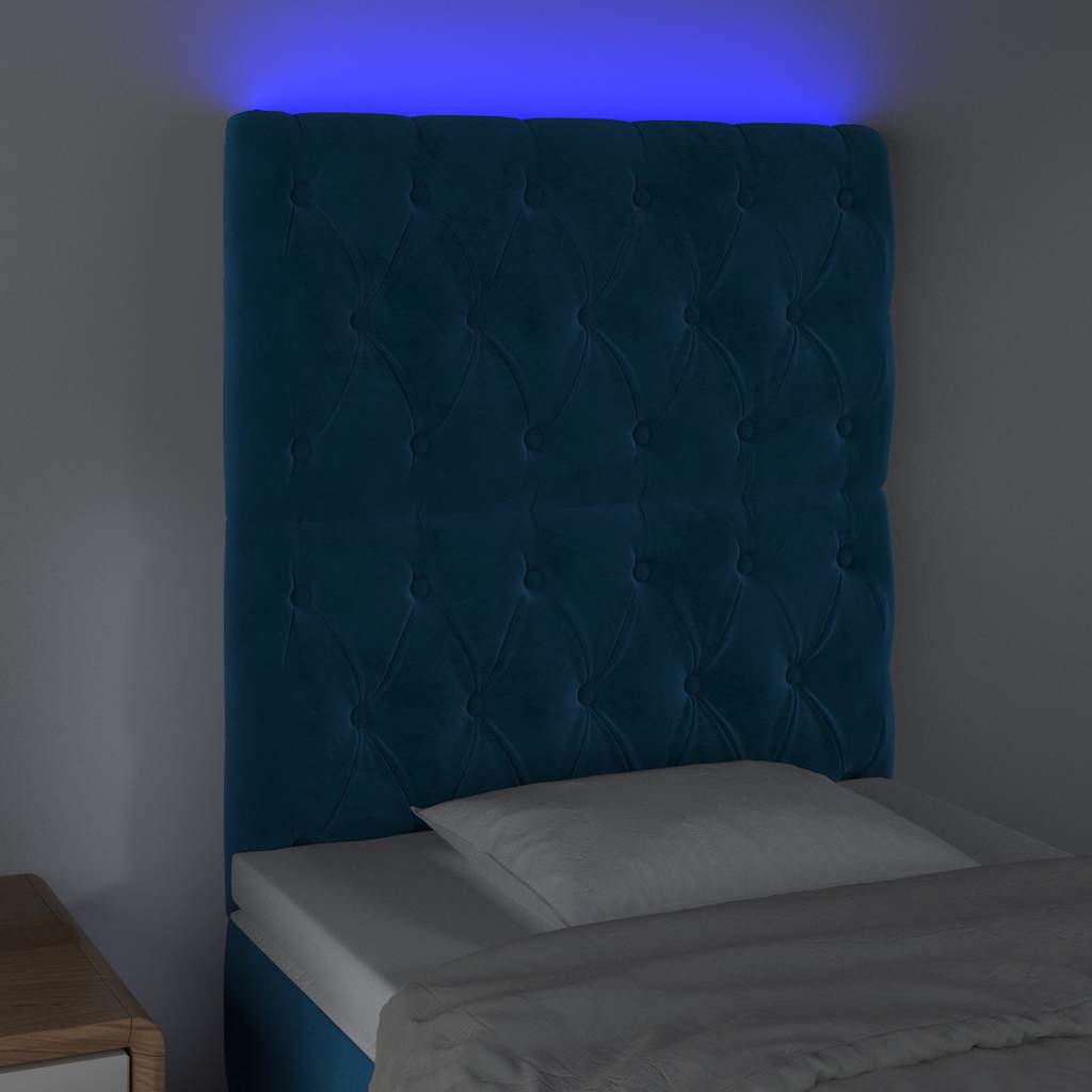 vidaXL Κεφαλάρι Κρεβατιού LED Σκούρο Μπλε 80x7x118/128 εκ. Βελούδινο