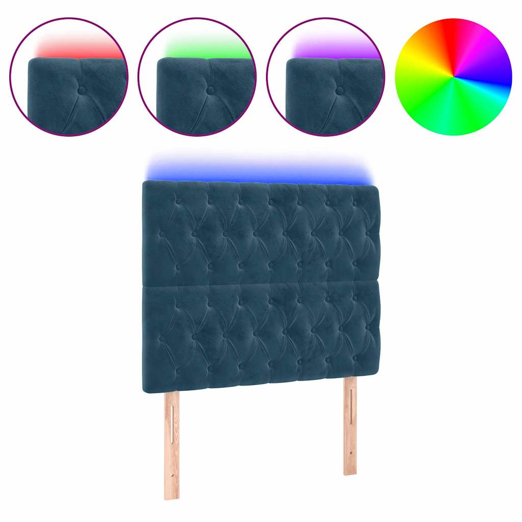 vidaXL Κεφαλάρι Κρεβατιού LED Σκούρο Μπλε 100x7x118/128 εκ. Βελούδινο