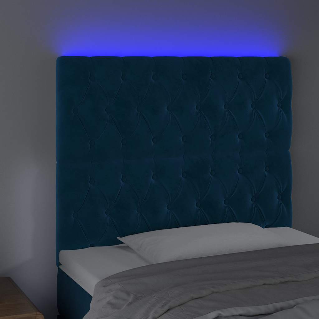 vidaXL Κεφαλάρι Κρεβατιού LED Σκούρο Μπλε 100x7x118/128 εκ. Βελούδινο