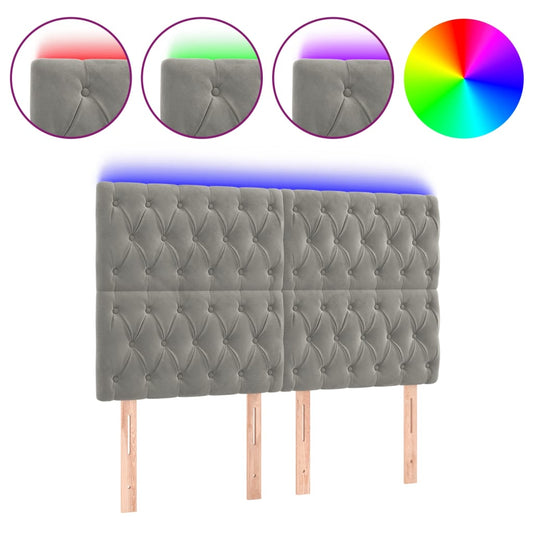 vidaXL Κεφαλάρι Κρεβατιού LED Ανοιχτό Γκρι 144x7x118/128 εκ. Βελούδινο