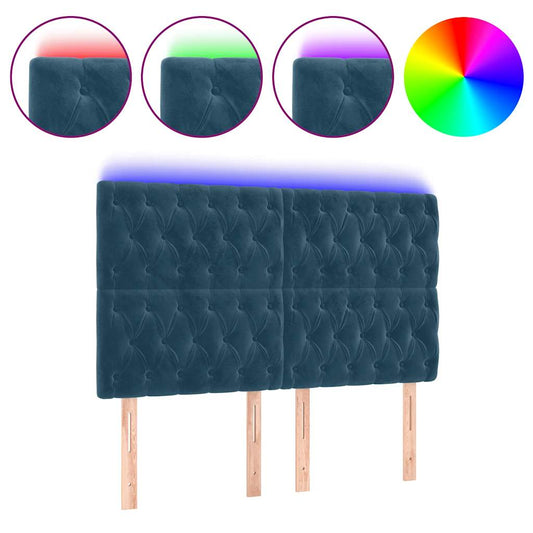 vidaXL Κεφαλάρι Κρεβατιού LED Σκούρο Μπλε 144x7x118/128 εκ. Βελούδινο