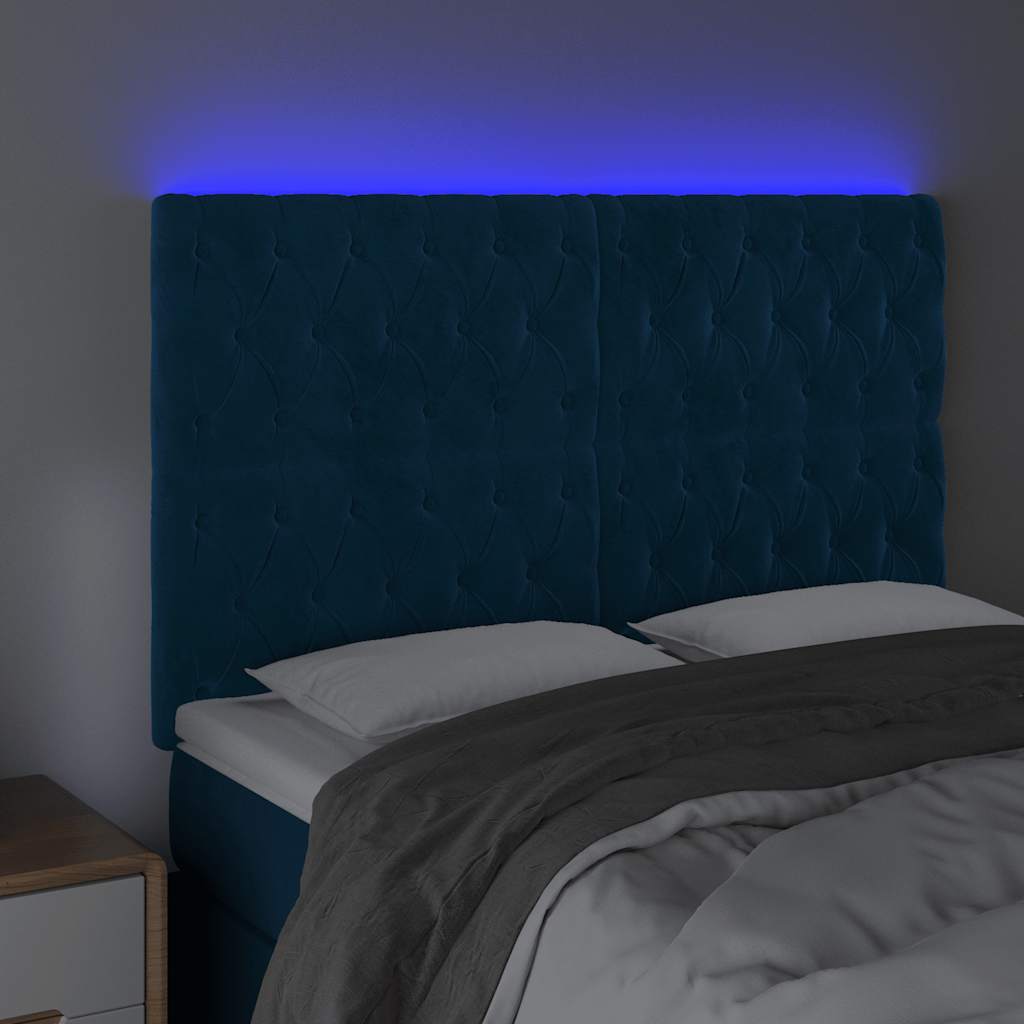 vidaXL Κεφαλάρι Κρεβατιού LED Σκούρο Μπλε 144x7x118/128 εκ. Βελούδινο