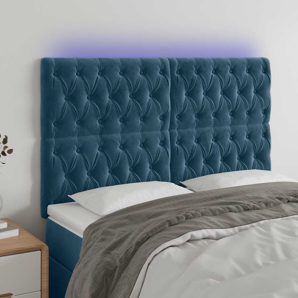 vidaXL Κεφαλάρι Κρεβατιού LED Σκούρο Μπλε 144x7x118/128 εκ. Βελούδινο