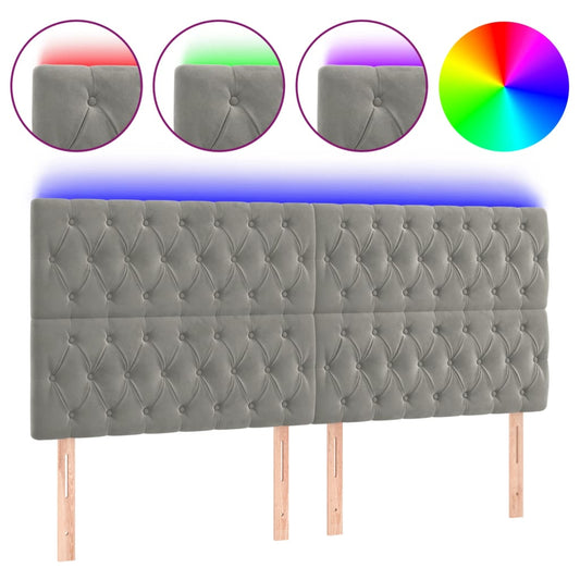 vidaXL Κεφαλάρι Κρεβατιού LED Ανοιχτό Γκρι 200x7x118/128 εκ. Βελούδινο