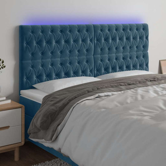 vidaXL Κεφαλάρι Κρεβατιού LED Σκούρο Μπλε 200x7x118/128 εκ. Βελούδινο