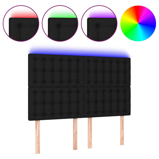 vidaXL Κεφαλάρι Κρεβατιού LED Μαύρο 144x5x118/128 εκ. Υφασμάτινο