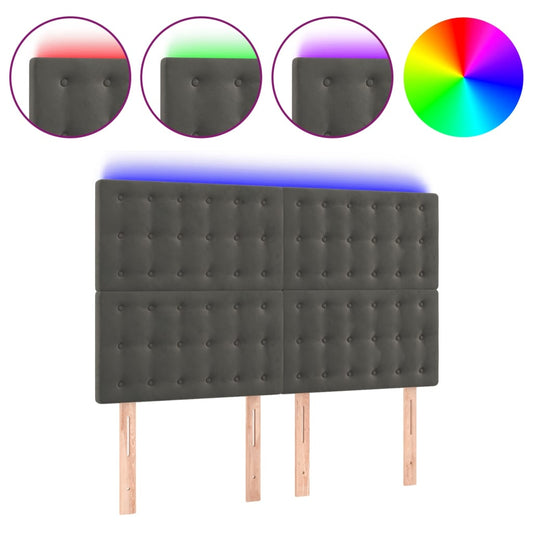 vidaXL Κεφαλάρι Κρεβατιού LED Σκούρο Γκρι 144x5x118/128 εκ. Βελούδινο