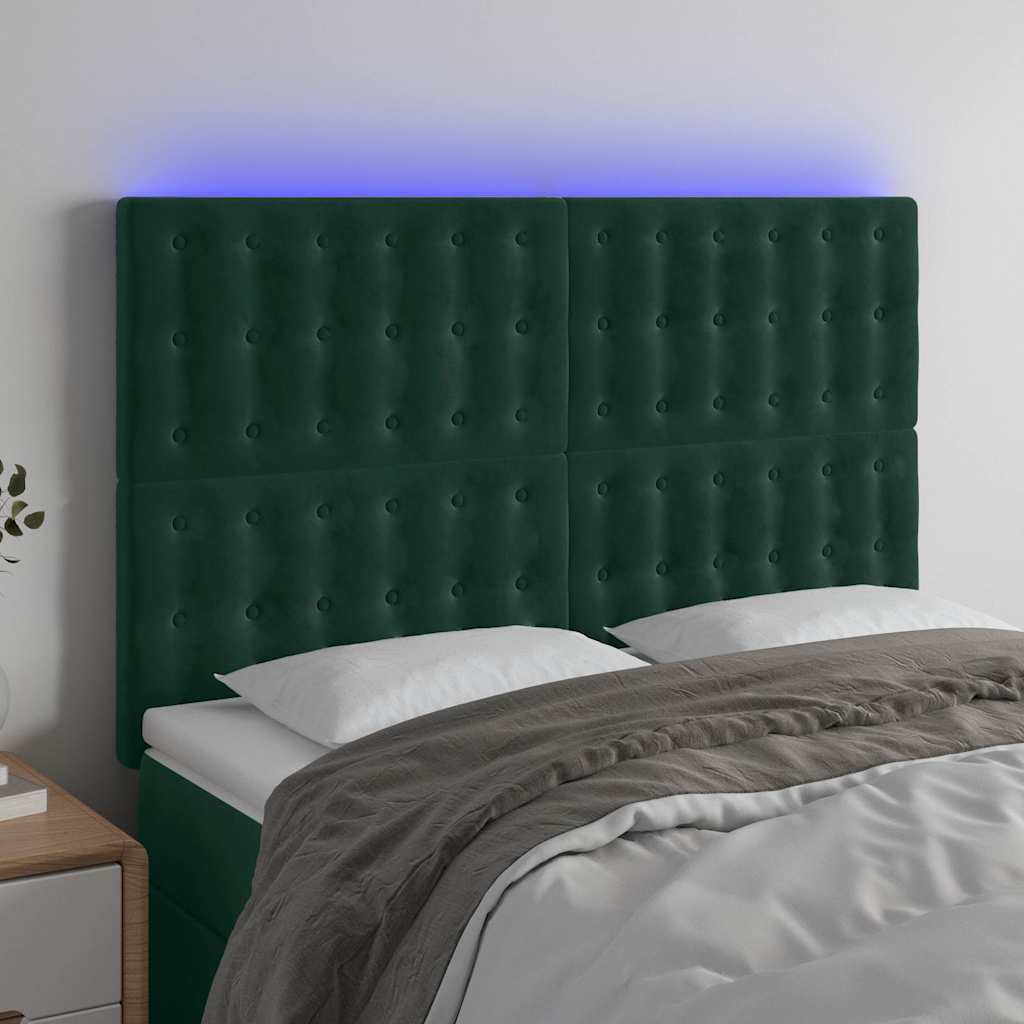 vidaXL Κεφαλάρι Κρεβατιού LED Σκούρο Πράσινο 144x5x118/128 εκ.