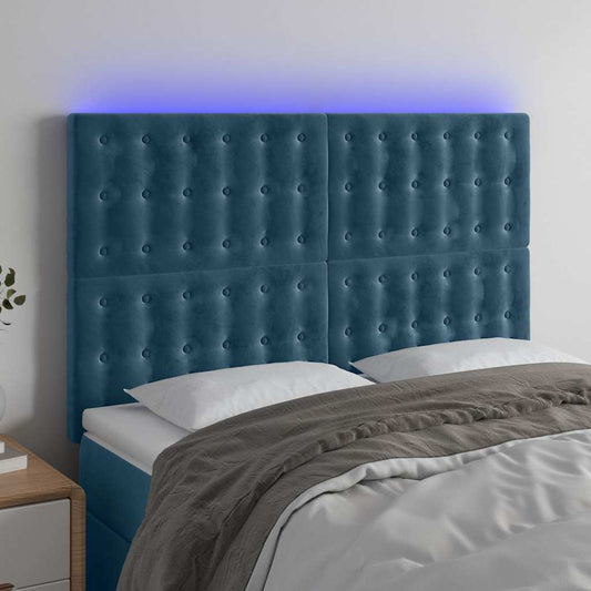 vidaXL Κεφαλάρι Κρεβατιού LED Σκούρο Μπλε 144x5x118/128 εκ. Βελούδινο