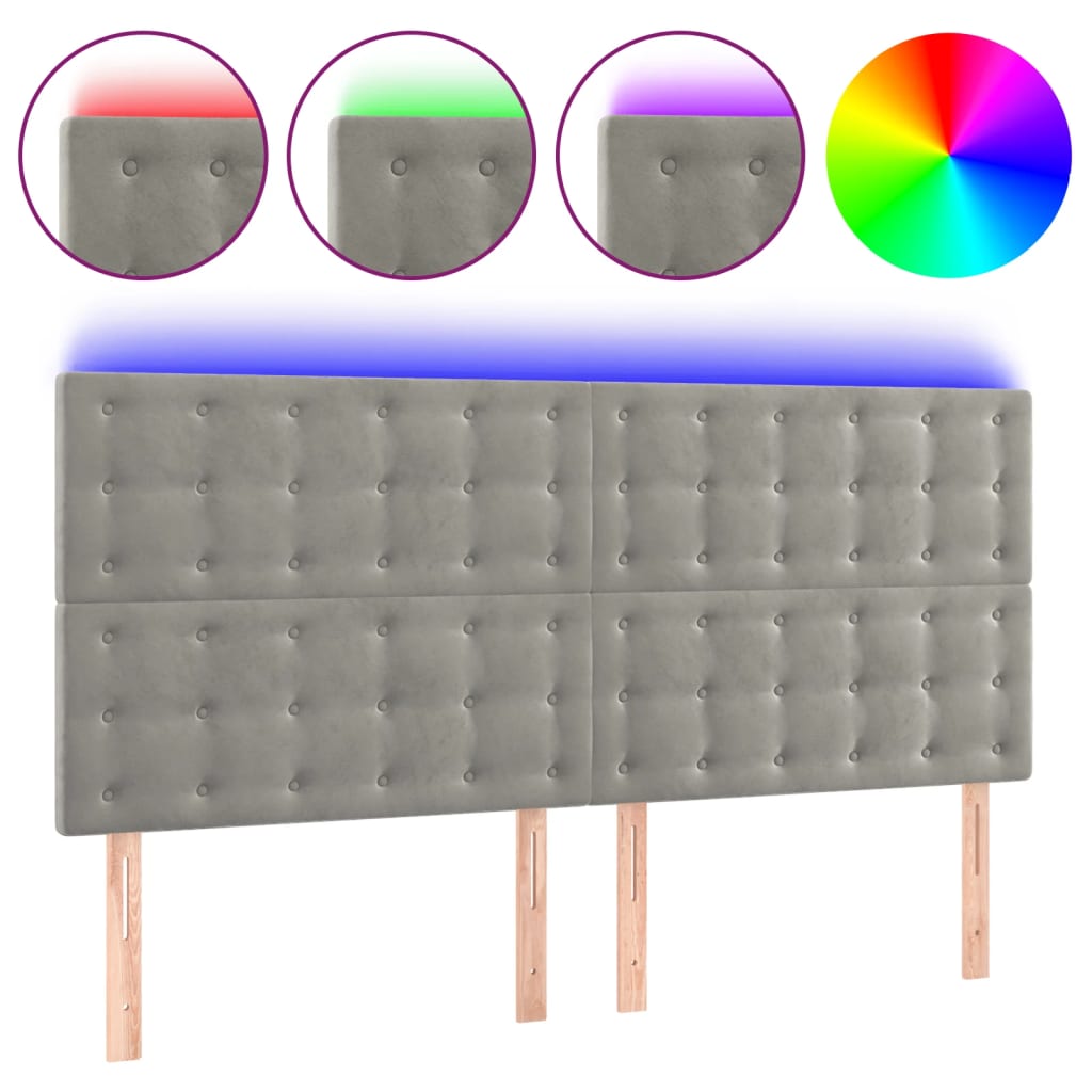 vidaXL Κεφαλάρι Κρεβατιού LED Ανοιχτό Γκρι 160x5x118/128 εκ. Βελούδινο