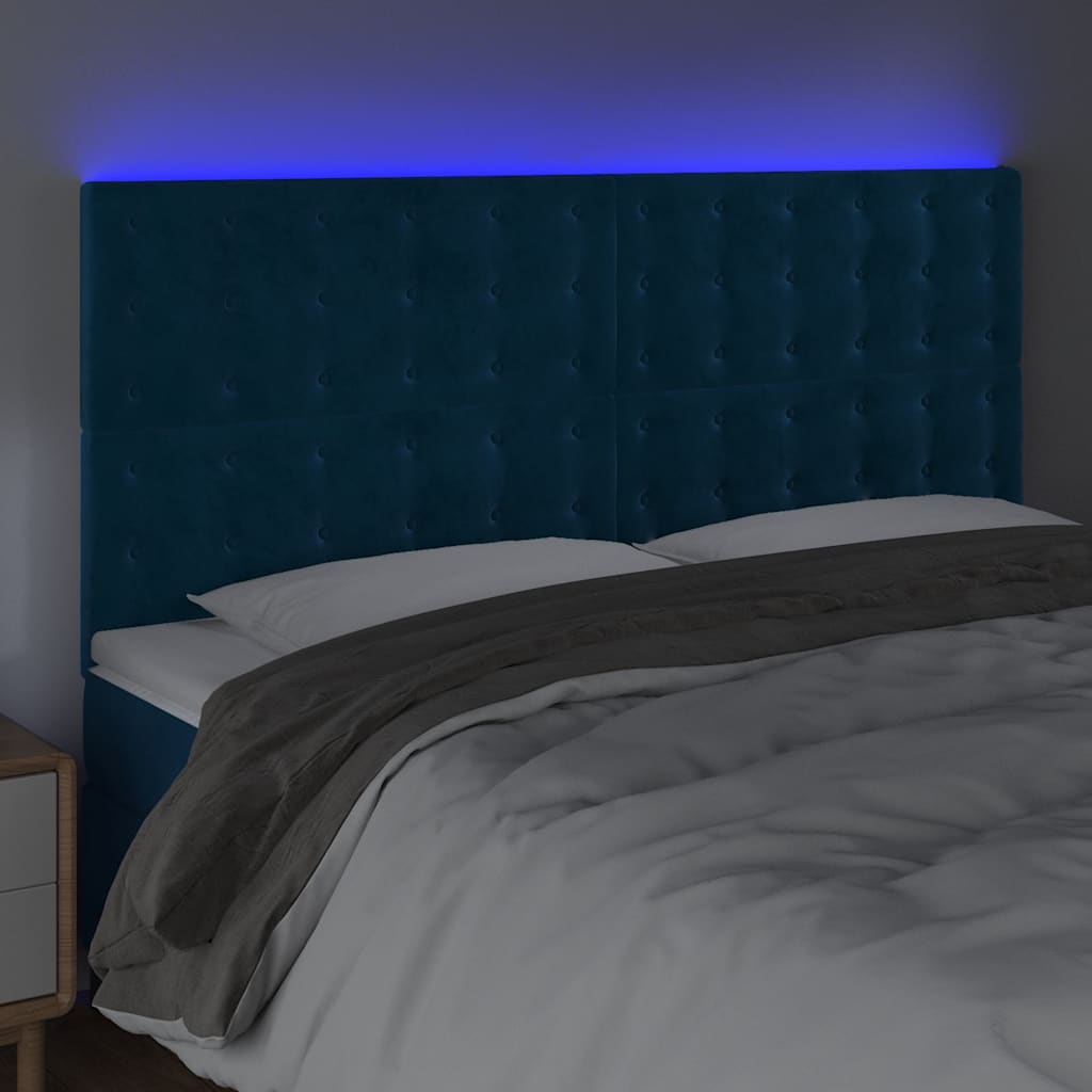 vidaXL Κεφαλάρι Κρεβατιού LED Σκούρο Μπλε 180x5x118/128 εκ. Βελούδινο