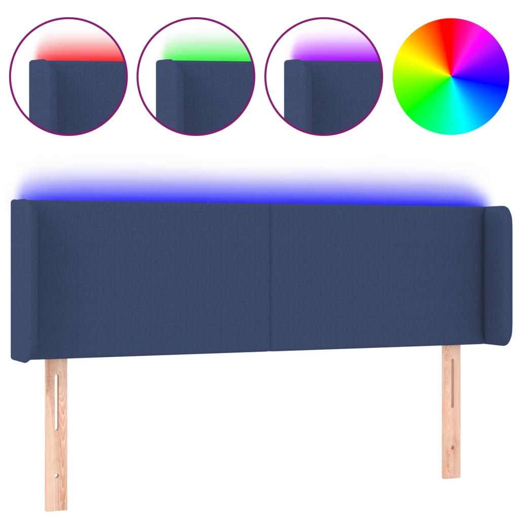vidaXL Κεφαλάρι Κρεβατιού LED Μπλε 147x16x78/88 εκ. Υφασμάτινο
