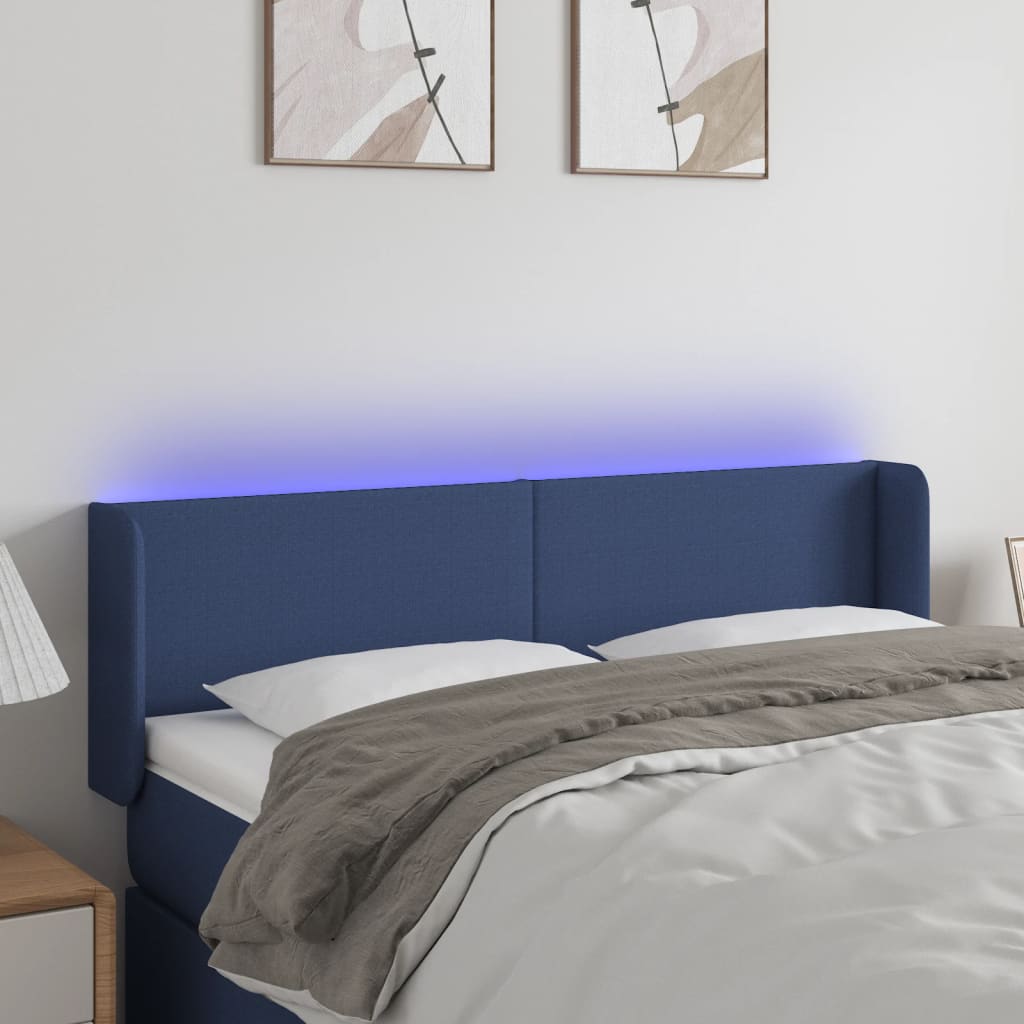 vidaXL Κεφαλάρι Κρεβατιού LED Μπλε 147x16x78/88 εκ. Υφασμάτινο