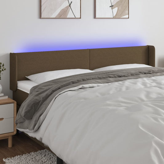 vidaXL Κεφαλάρι Κρεβατιού LED Σκούρο Καφέ 163x16x78/88 εκ. Υφασμάτινο