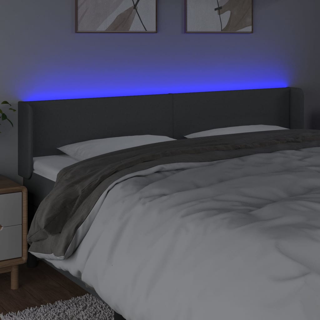 vidaXL Κεφαλάρι Κρεβατιού LED Σκούρο Γκρι 183x16x78/88 εκ. Υφασμάτινο