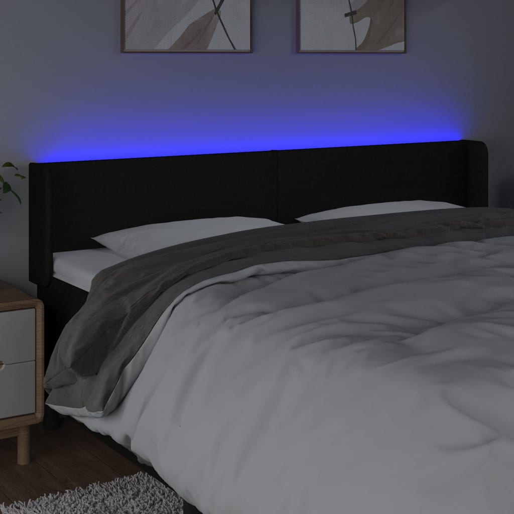 vidaXL Κεφαλάρι Κρεβατιού LED Μαύρο 203x16x78/88 εκ. Υφασμάτινο