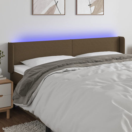 vidaXL Κεφαλάρι Κρεβατιού LED Σκούρο Καφέ 203x16x78/88 εκ. Υφασμάτινο