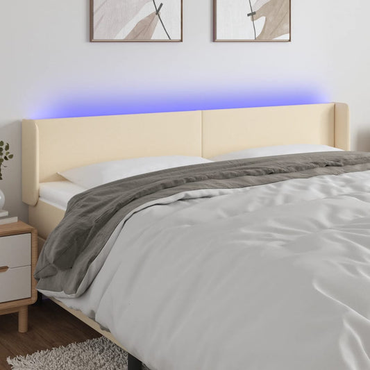 vidaXL Κεφαλάρι Κρεβατιού LED Κρεμ 203x16x78/88 εκ. Υφασμάτινο