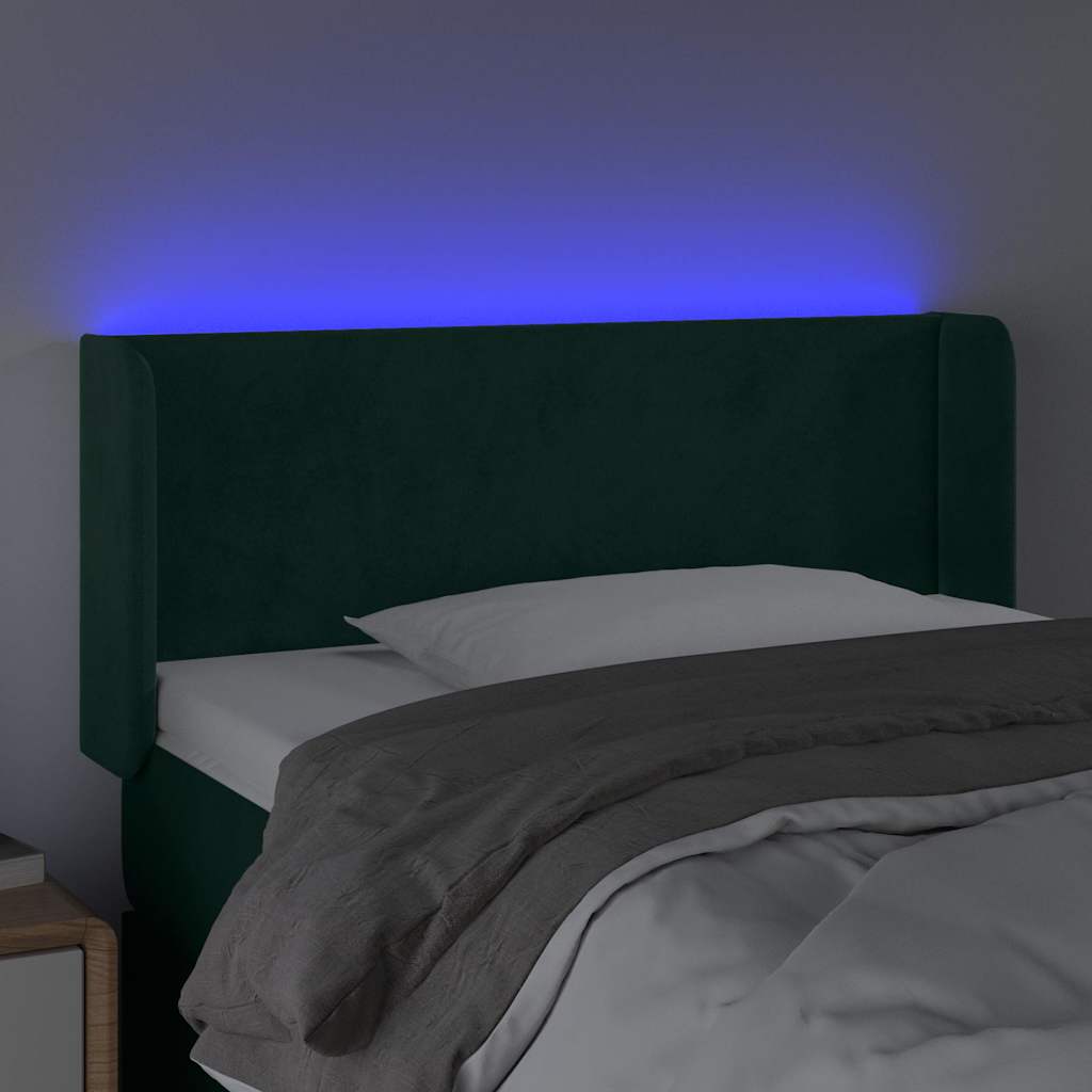 vidaXL Κεφαλάρι Κρεβατιού LED Σκούρο Πράσινο 93x16x78/88 εκ. Βελούδινο