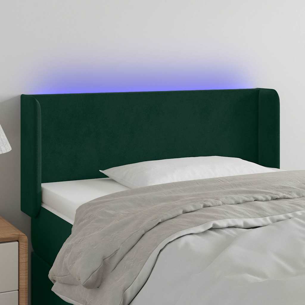 vidaXL Κεφαλάρι Κρεβατιού LED Σκούρο Πράσινο 93x16x78/88 εκ. Βελούδινο