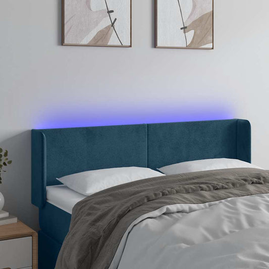 vidaXL Κεφαλάρι Κρεβατιού LED Σκούρο Μπλε 147x16x78/88 εκ. Βελούδινο