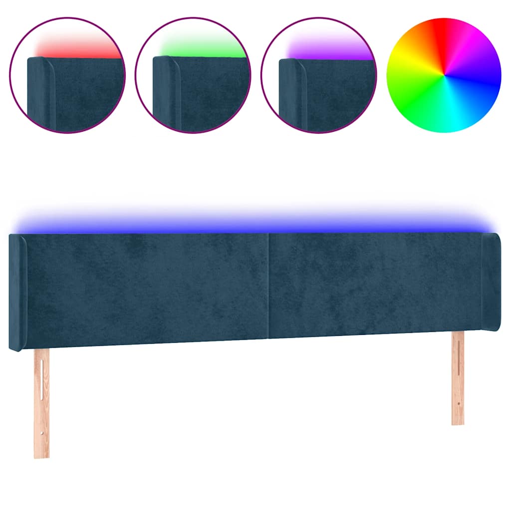 vidaXL Κεφαλάρι Κρεβατιού LED Σκούρο Μπλε 163x16x78/88 εκ. Βελούδινο