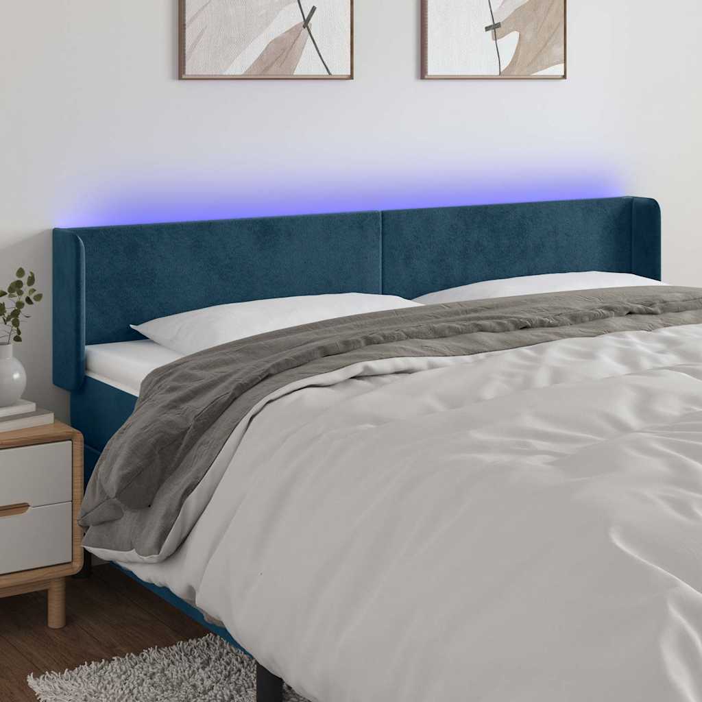 vidaXL Κεφαλάρι Κρεβατιού LED Σκούρο Μπλε 163x16x78/88 εκ. Βελούδινο