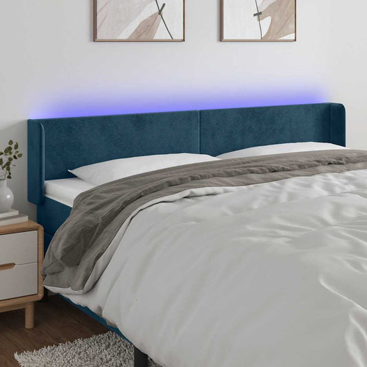 vidaXL Κεφαλάρι Κρεβατιού LED Σκούρο Μπλε 163x16x78/88 εκ. Βελούδινο