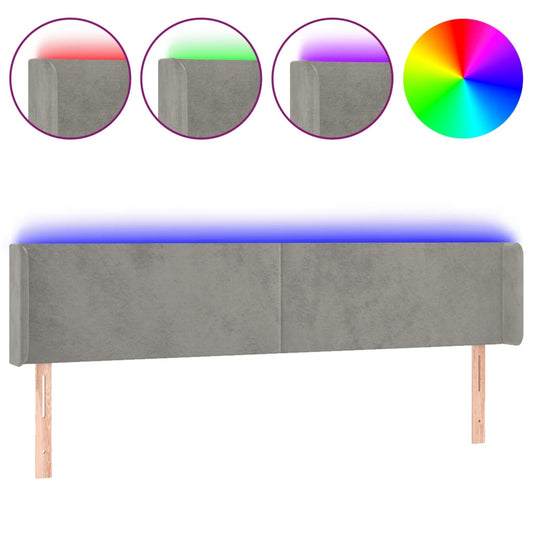 vidaXL Κεφαλάρι Κρεβατιού LED Ανοιχτό Γκρι 183x16x78/88 εκ. Βελούδινο