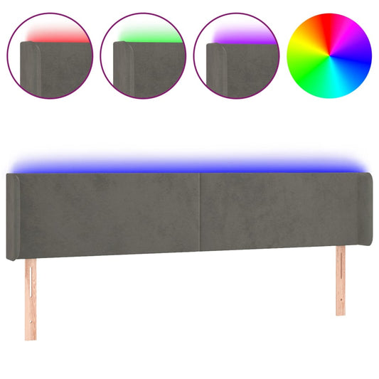 vidaXL Κεφαλάρι Κρεβατιού LED Σκούρο Γκρι 183x16x78/88 εκ. Βελούδινο