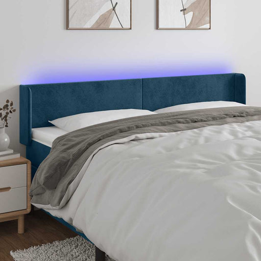vidaXL Κεφαλάρι Κρεβατιού LED Σκούρο Μπλε 183x16x78/88 εκ. Βελούδινο