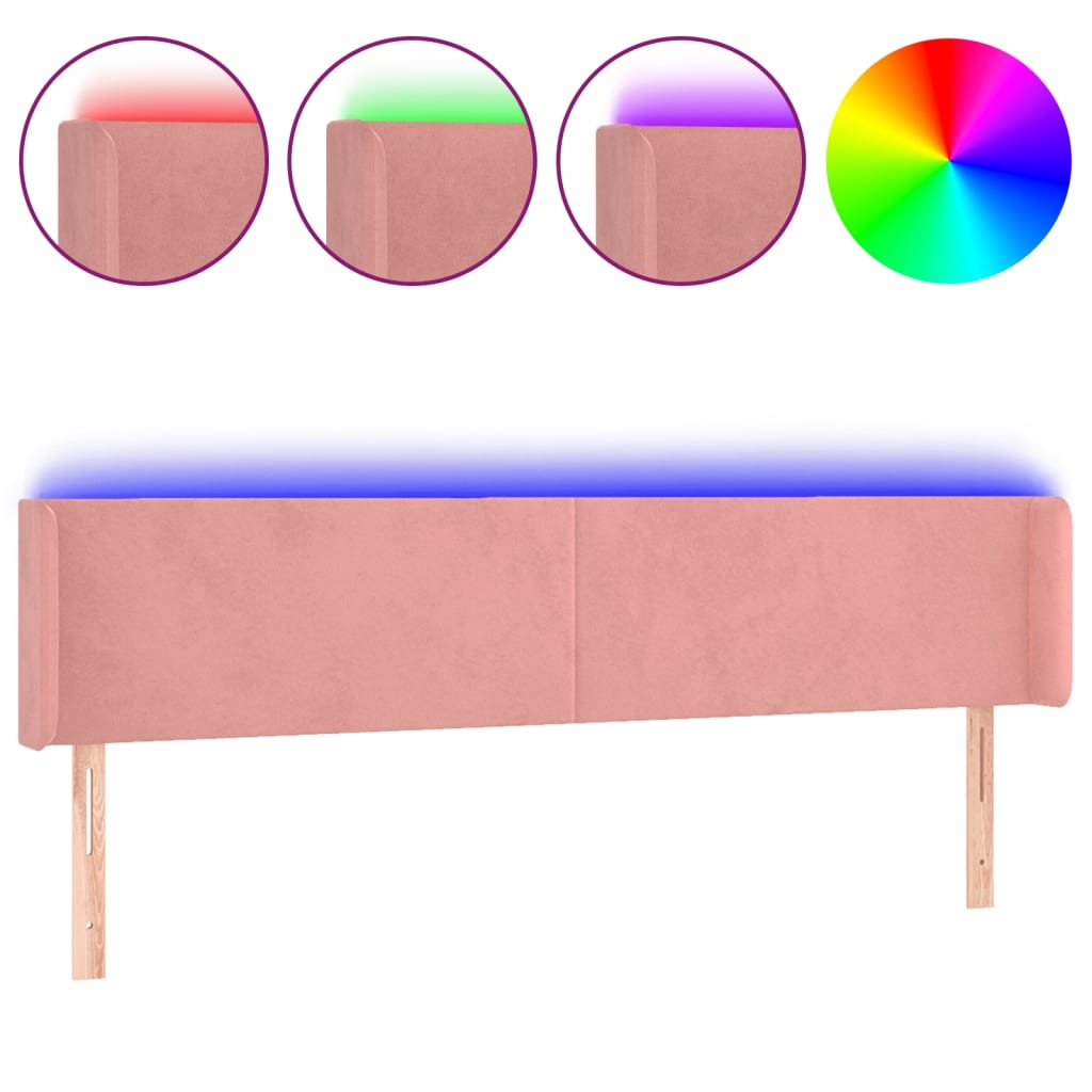 vidaXL Κεφαλάρι Κρεβατιού LED Ροζ 183x16x78/88 εκ. Βελούδινο