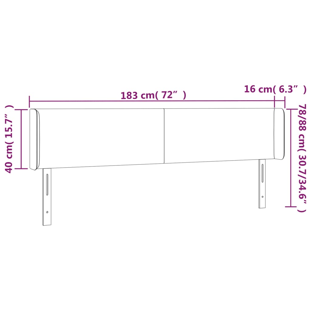 vidaXL Κεφαλάρι Κρεβατιού LED Ροζ 183x16x78/88 εκ. Βελούδινο