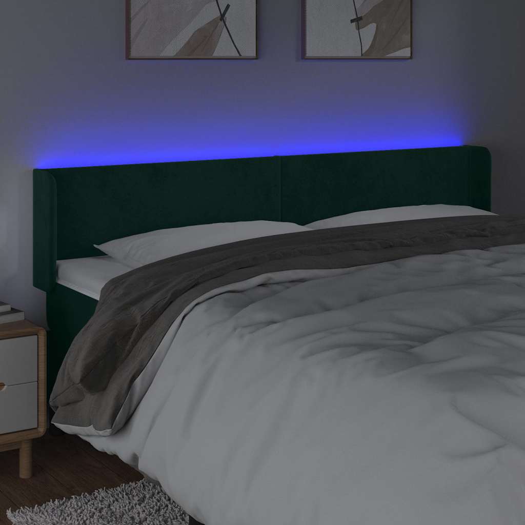 vidaXL Κεφαλάρι Κρεβατιού LED Σκούρο Πράσινο 203x16x78/88εκ. Βελούδινο