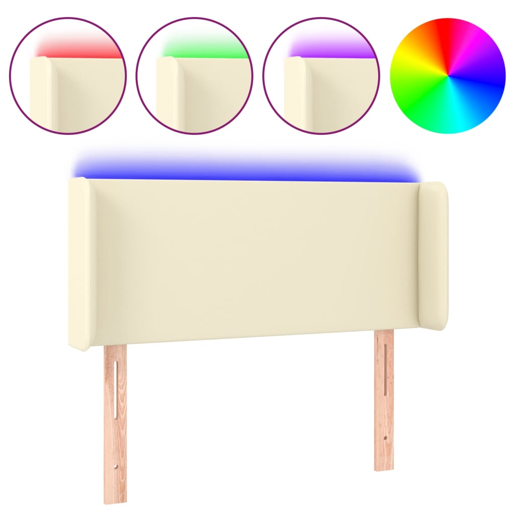 vidaXL Κεφαλάρι Κρεβατιού LED Κρεμ 93x16x78/88 εκ. από Συνθετικό Δέρμα