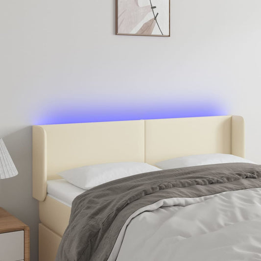 vidaXL Κεφαλάρι Κρεβατιού LED Κρεμ 147x16x78/88εκ. από Συνθετικό Δέρμα