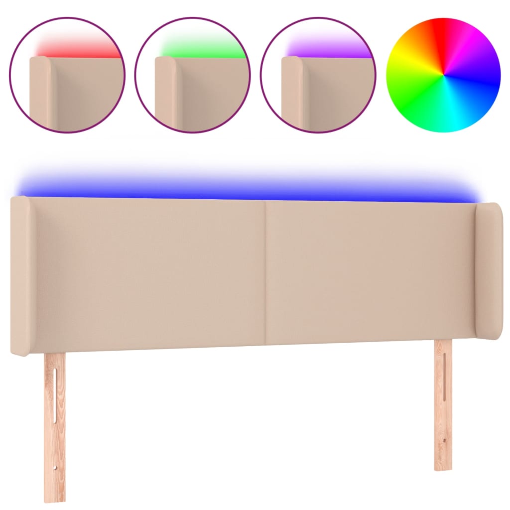 vidaXL Κεφαλάρι Κρεβατιού LED Καπουτσίνο 147x16x78/88εκ. Συνθετ. Δέρμα