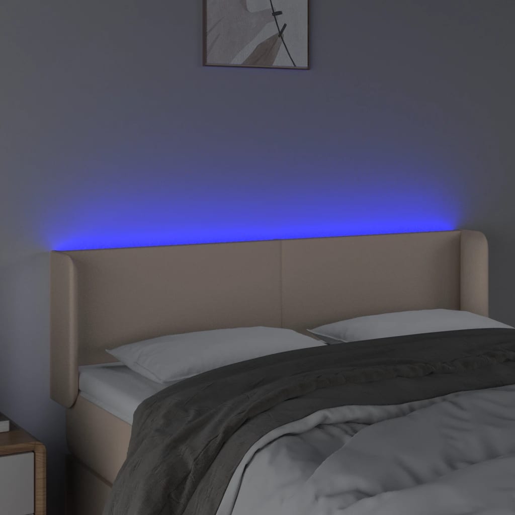 vidaXL Κεφαλάρι Κρεβατιού LED Καπουτσίνο 147x16x78/88εκ. Συνθετ. Δέρμα
