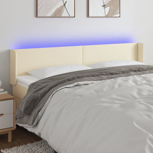 vidaXL Κεφαλάρι Κρεβατιού LED Κρεμ 163x16x78/88εκ. από Συνθετικό Δέρμα