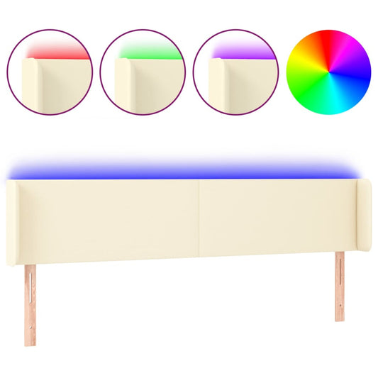 vidaXL Κεφαλάρι Κρεβατιού LED Κρεμ 183x16x78/88εκ. από Συνθετικό Δέρμα