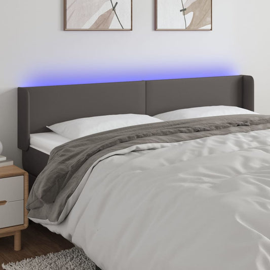 vidaXL Κεφαλάρι Κρεβατιού LED Γκρι 183x16x78/88εκ. από Συνθετικό Δέρμα